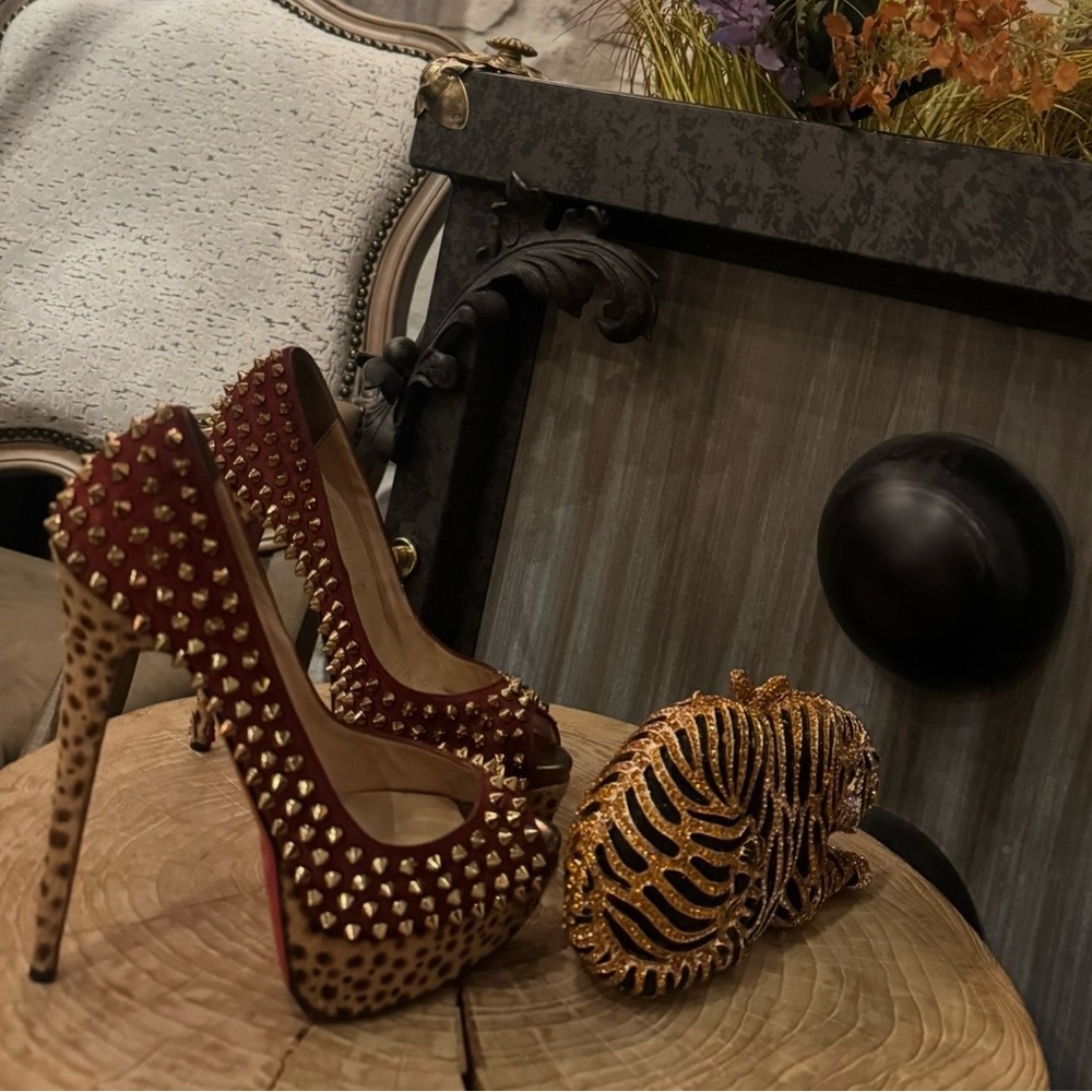 Christian Louboutin Red and Leopard Spike Platform Pumps